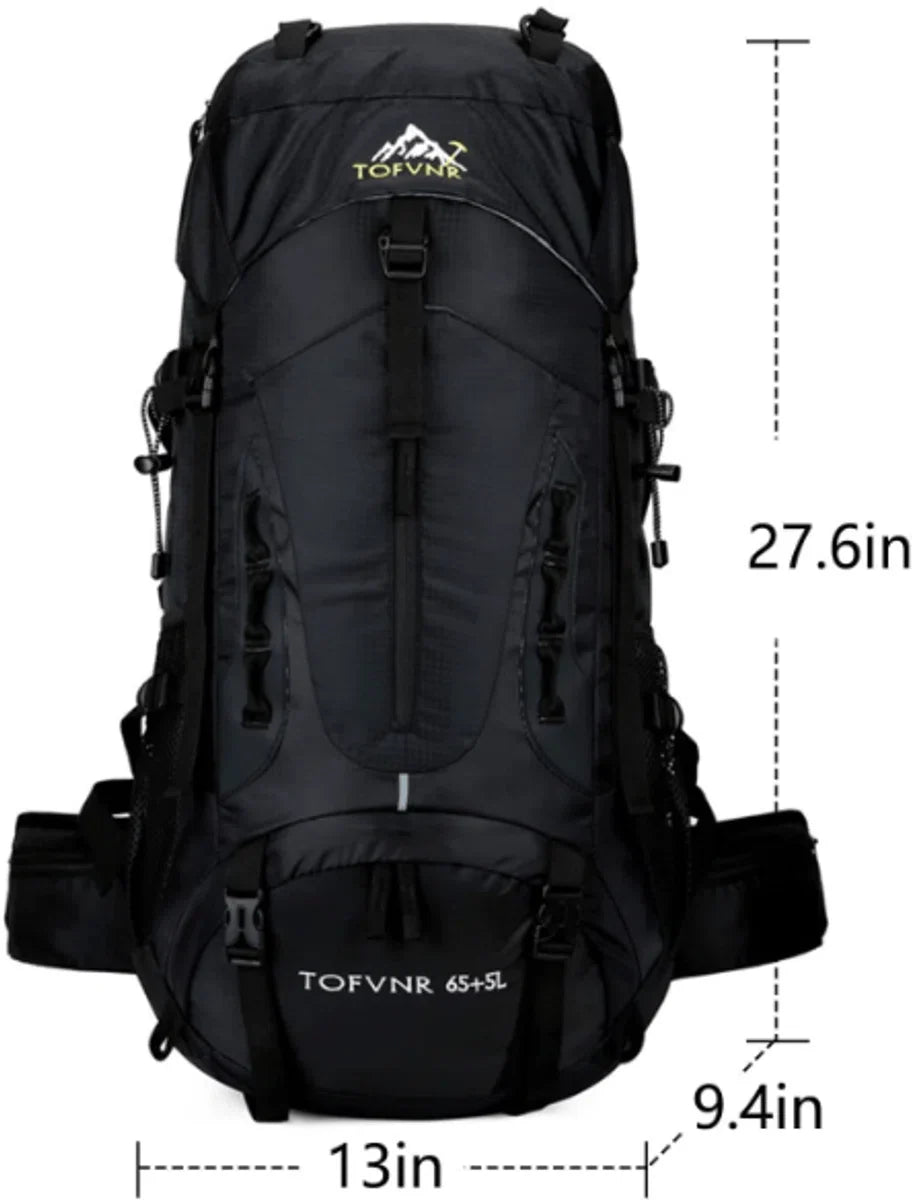 E-Shop4u® - 70L - Backpacks - Rugzak - Wandelrugzak - Kampeerrugzak - Wandelen - Trekking - Rugzak - Zwart - Lichtgewicht - Nylon - Waterbestendig - Duurzaam - Grote - Backpack Organizer