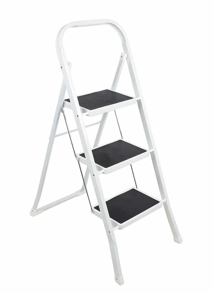 Opvouwbare huishoudtrap/keukentrap wit/zwart met 3 treden 105 cm