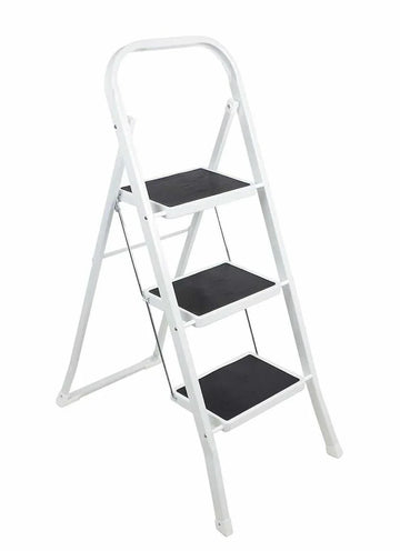 Inklapbare/opvouwbare huishoudtrap/keukentrap wit/zwart met 3 treden 105 cm