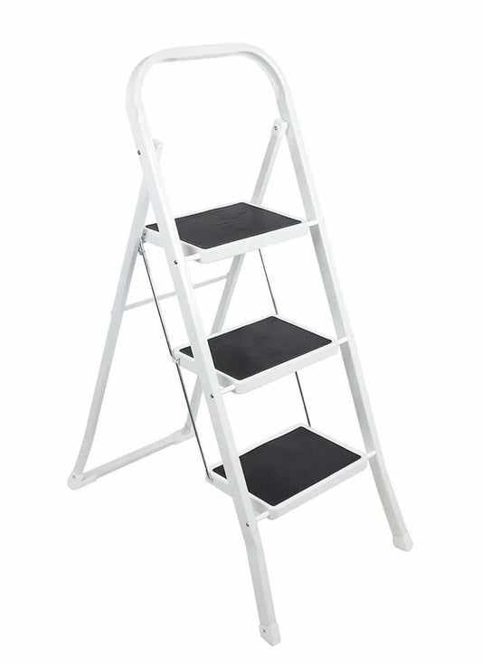 Opvouwbare huishoudtrap/keukentrap wit/zwart met 3 treden 105 cm