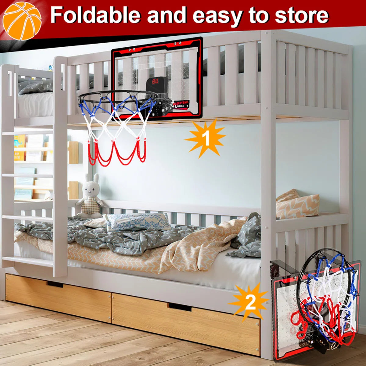 Mini Hoop - Basketbalring - Basketbal - LED Elektronische Teller Met Geluid - Basket - Over De Deur - Incl. 3 Ballen & Pomp