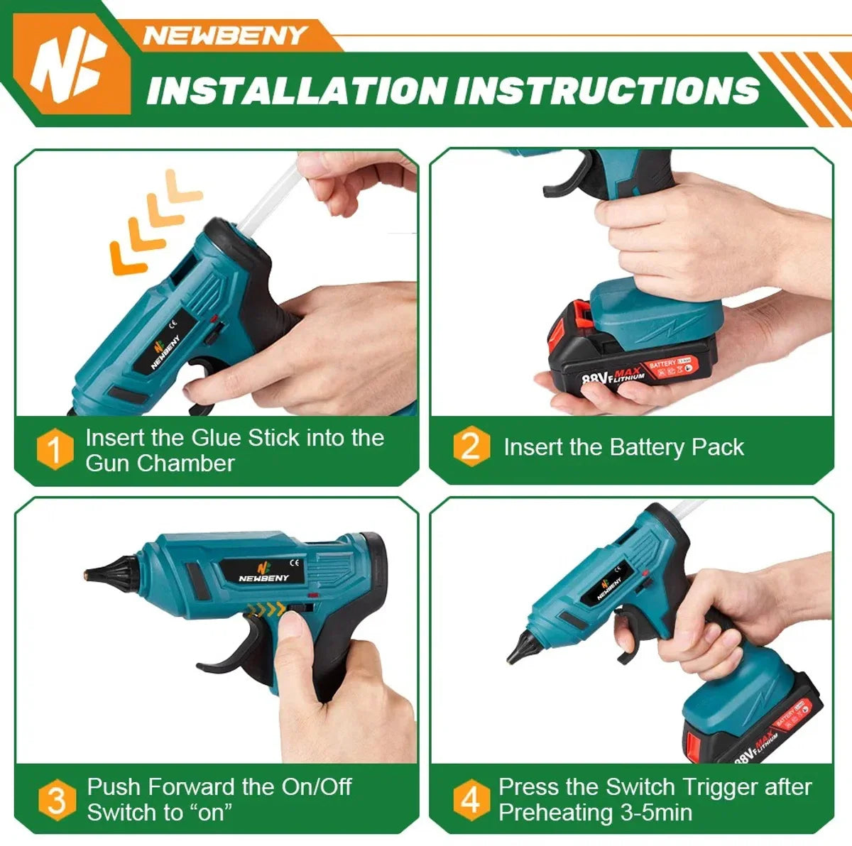 Cordless Glue Gun - Cordless - Includes 2 Batteries - Free 10 Glue Sticks - Suitable for Makita B series Power Tool Batteries 18V - 100WATT - Heats Up To 280 Degrees - 11mm Diameter - Blue