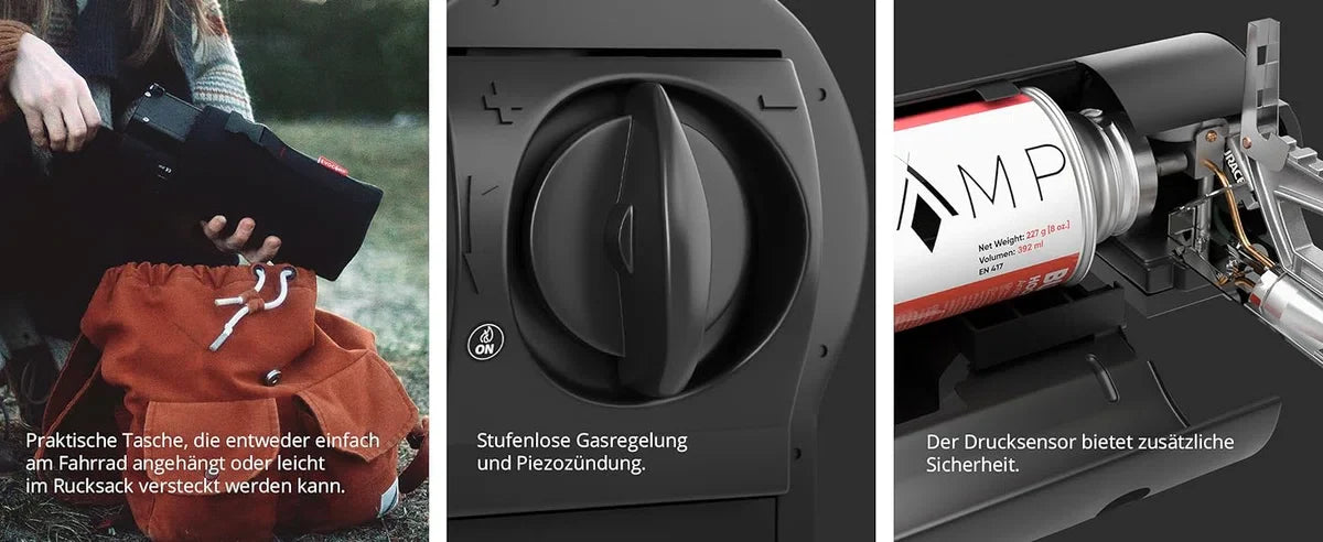 Camping Kooktoestel - Wit - Compatibel met Gaspatronen 227g, Camping Gas Cooker opvouwbaar met Foedraal, Opvouwbaar Campingfornuis, met piëzo ontsteking voor binnen/buiten, Camping Gasbrander. Onmisbaar bij Noodpakket, Backpack, Visspullen.