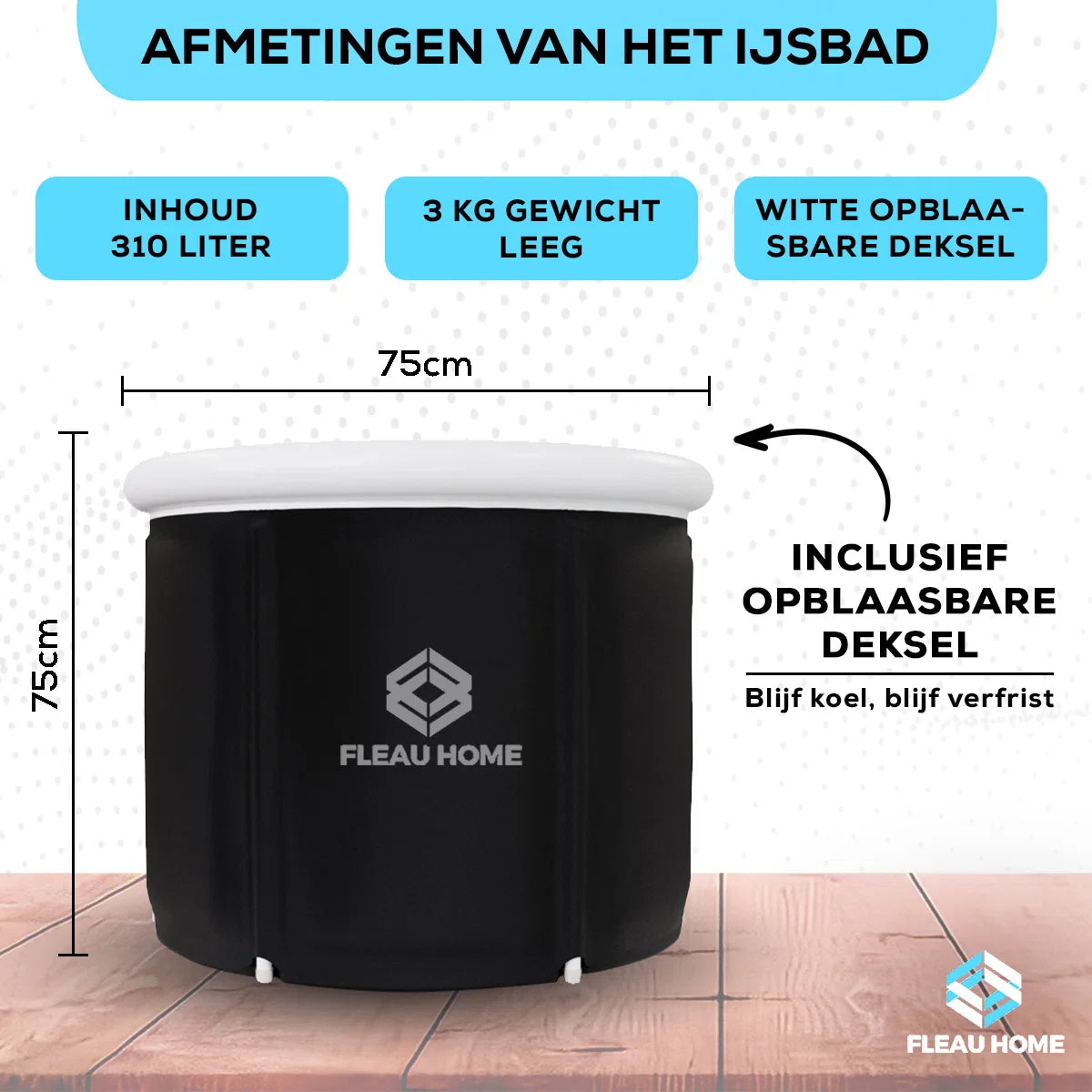 IJsbad XL - Zitbad met deksel & pomp - Ingebouwd zitkussen - Isolerend - Dompelbad - Opblaasbad - Bath Bucket - Ice Bath - Bad - Opblaasbaar - Wim Hof-methode