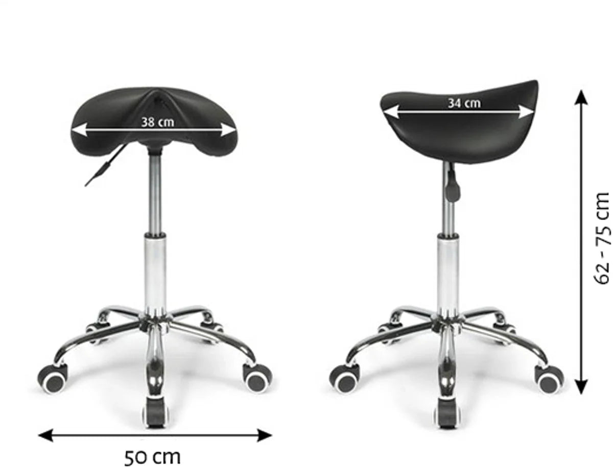 Basic Zadelkruk - Kapperskruk - Tabouret - Op hoogte instelbaar - Min. 62 cm - Max. 75 cm - Zwart