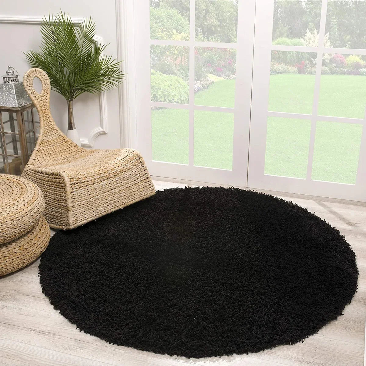 Loca Shaggy Rug Black - 150 CM - High Pile Rug - Living Room, Bedroom Carpet