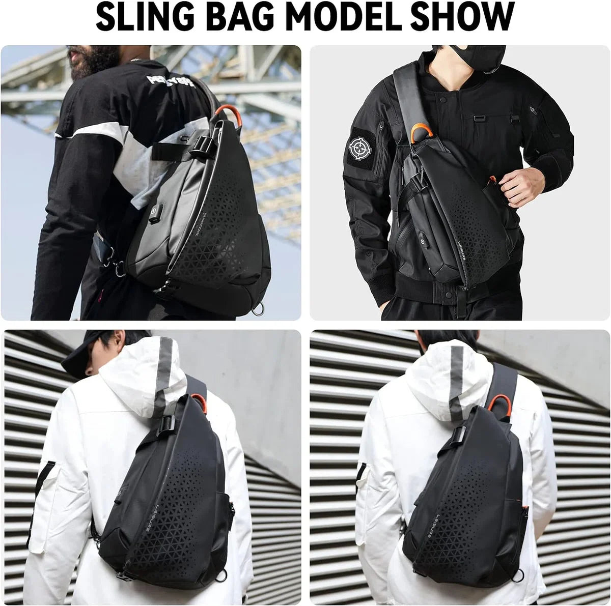 Sling Backsuck Sport Outdoor Borstzak Crossbag Schoudertas voor heren Sling Bag Crossbody Rugzak voor Camping Gym Reizen Wandelen, C-zwart (groot)