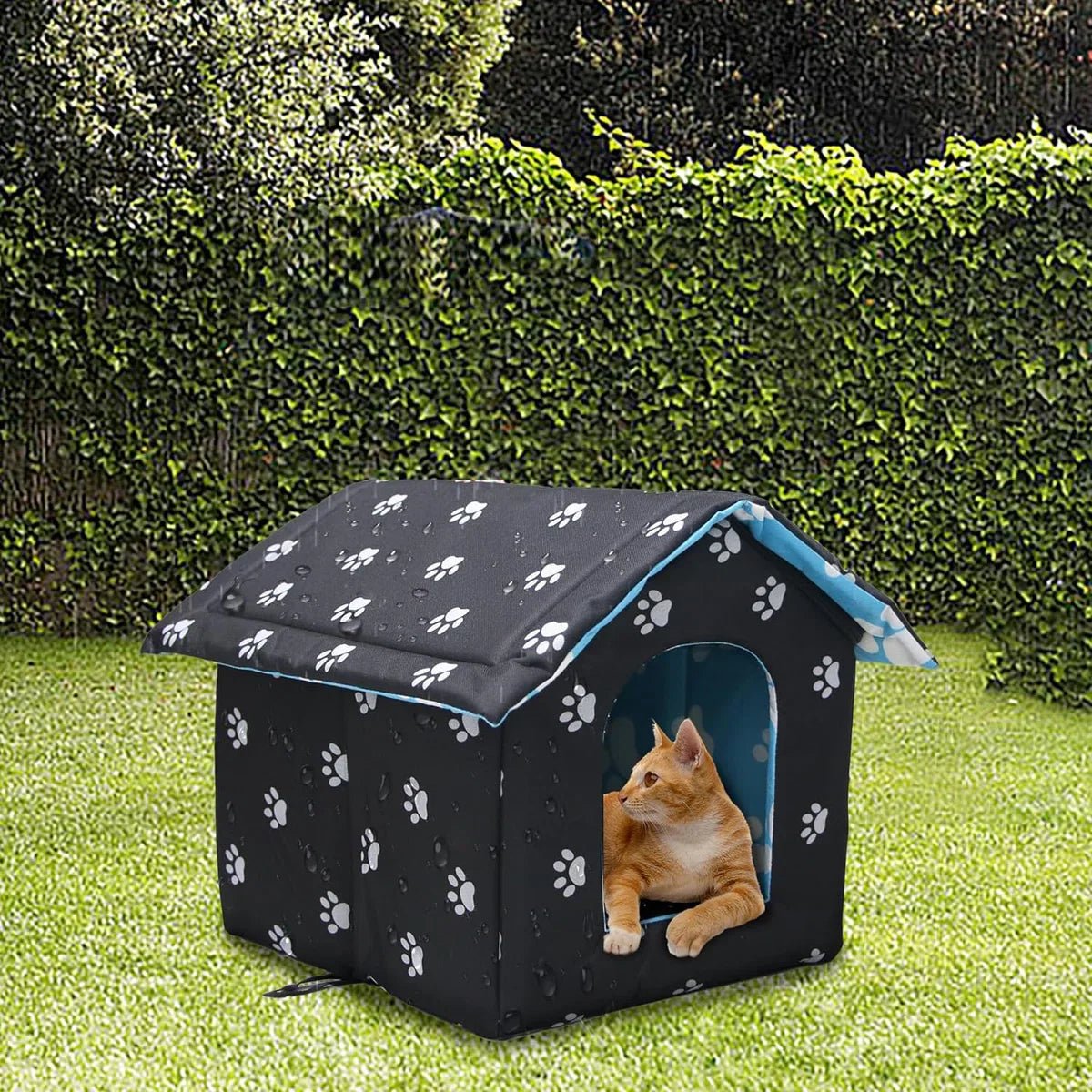 Outdoor kattenhuis, winterbestendig, waterdicht en warm, opvouwbaar dierenhuis voor katten, met afneembaar kussen voor zwerfkatten