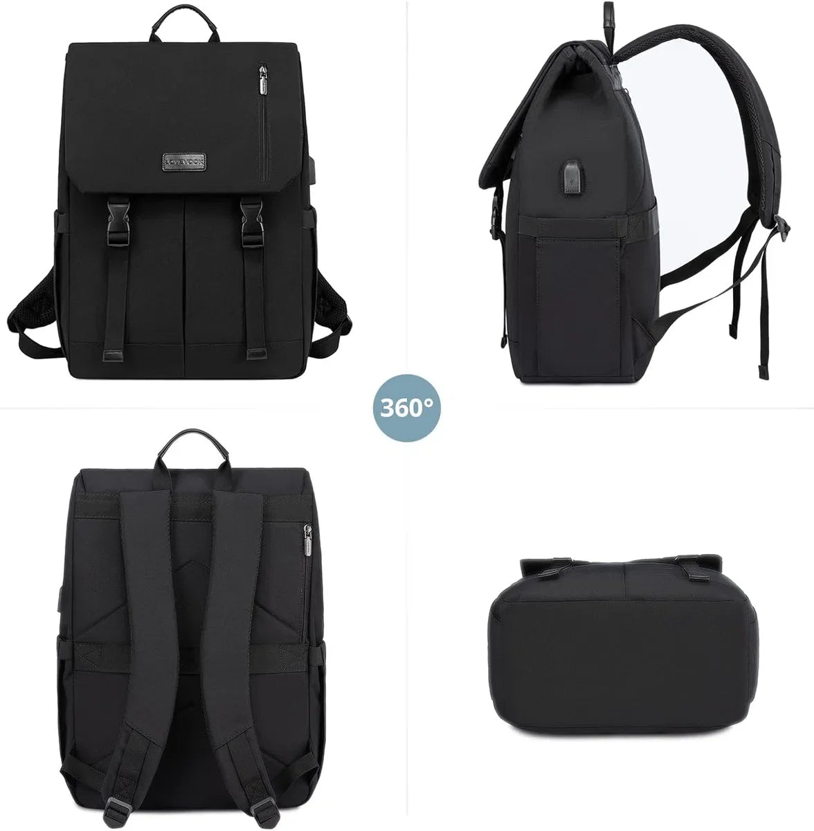 Laptop backpack 17.3 inch - Black - USB charging port - 32 x 15.5 x 47 - Backpack with 5 compartments - Work, school, office - Water-resistant