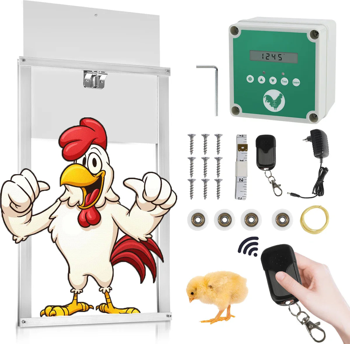 Chicken Door - Automatic Chicken Door - Chicken Coop Door with Controller - Chicken Door with Timer and Light Sensor - Aluminum/30x 30 cm