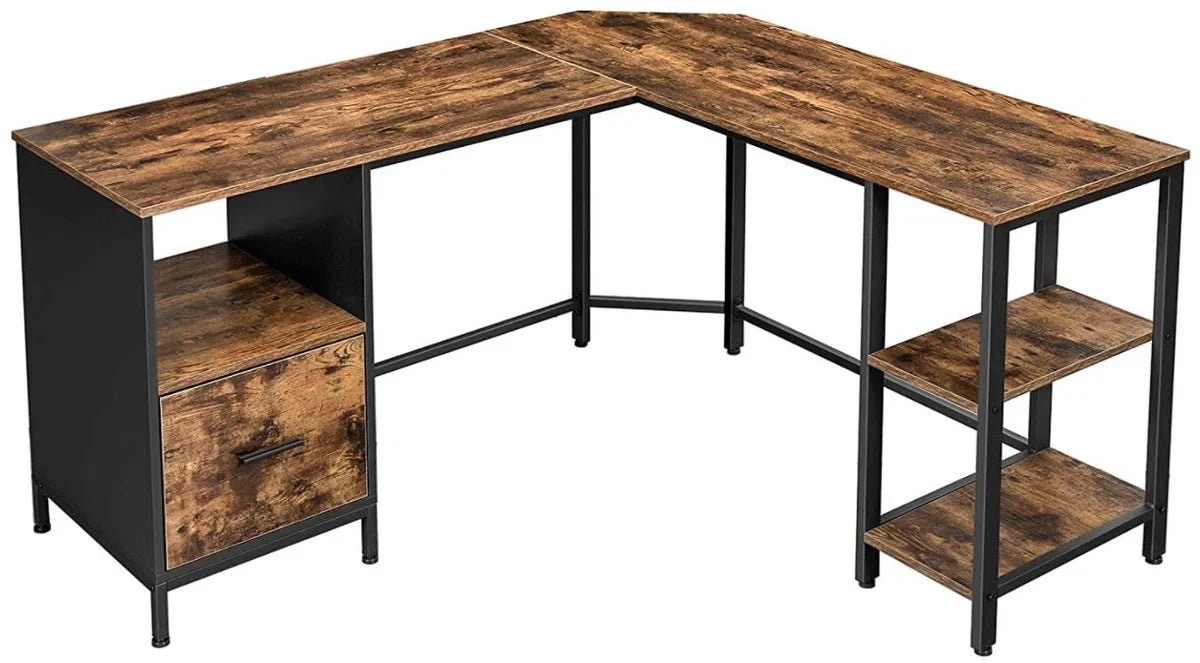 MIRA Home Hoekbureau - L-vormig werkblad - Multifunctioneel - Industrieel - Vintage - 137x150x75
