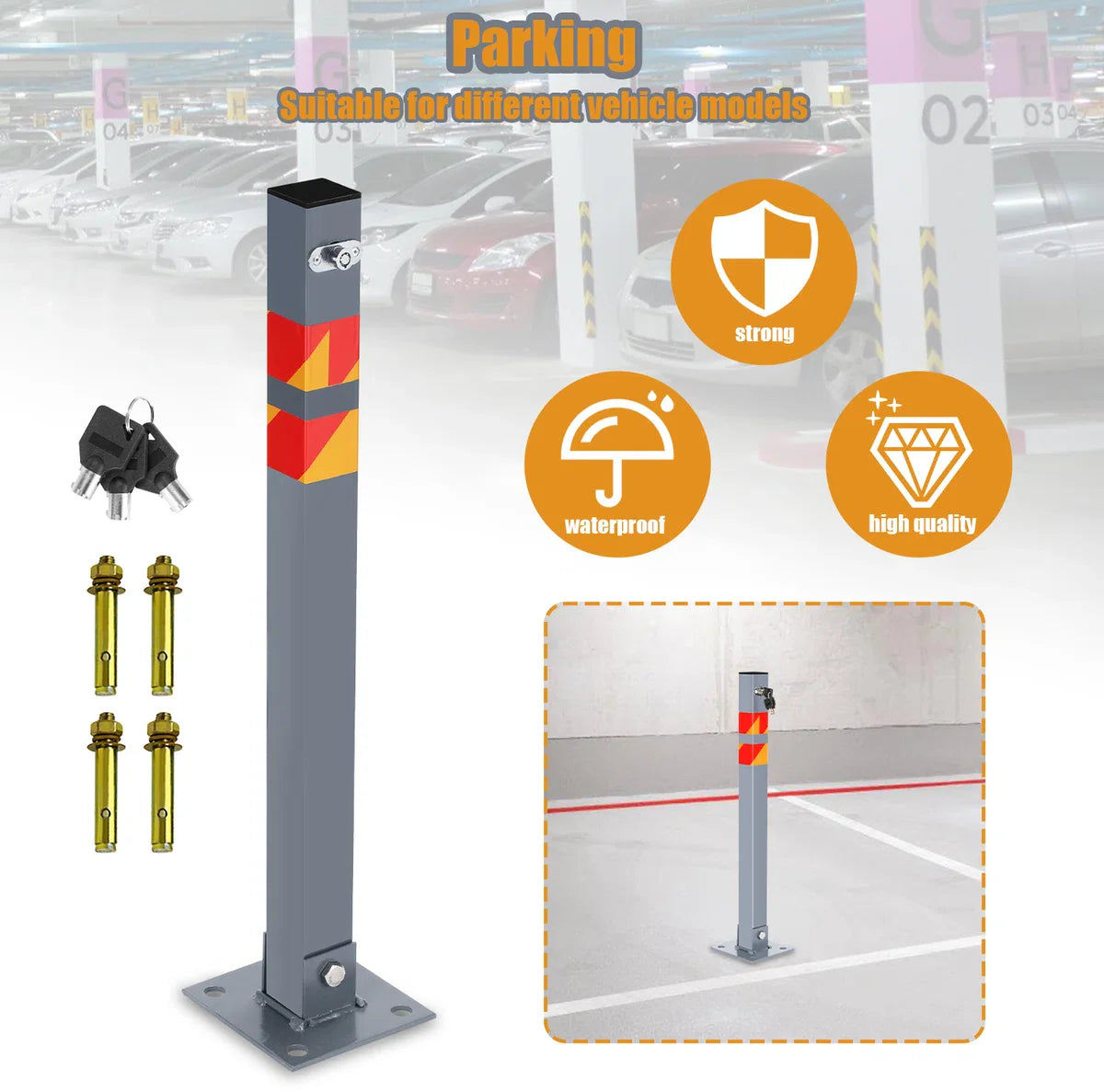 Parkeerplaats Slot - Parkeerbeugel - 3 stuks Parkeerpaal - Oprit Ruimte Bewaker –Waterdicht Auto Slot - Parkeerruimte Slagboompaal - Parkeerpaal