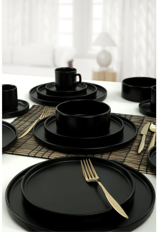 Asir Dinner Set (20 Pieces). 100% CERAMIC EARTHENWARE Does not absorb water Antibacterial Easy to clean Material Resistant to thermal shock Surface hardness Serving plate: 27 cm (4 pieces) Cake serving plate: 21 cm (4 pieces)