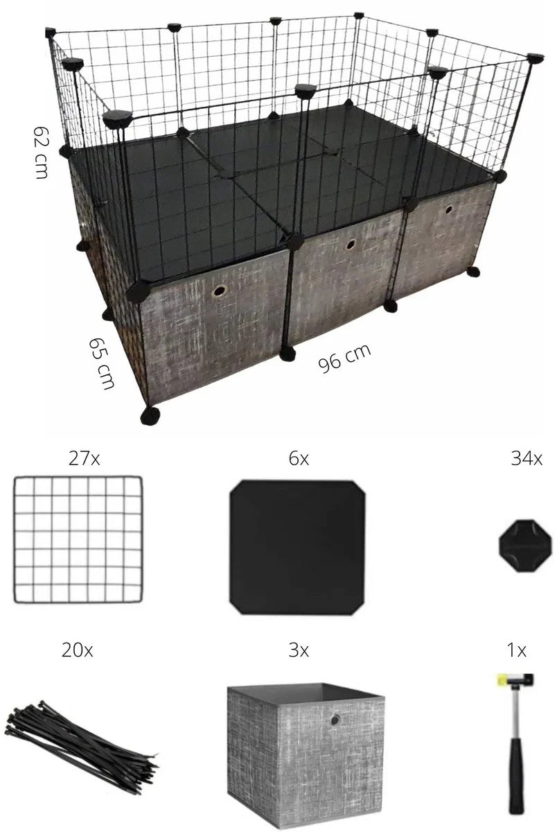Pet cage with storage boxes - Rodent run - Guinea pig cage - Rabbit cage - Guinea pig run - Rodent cage for indoor and outdoor use - Modular cage