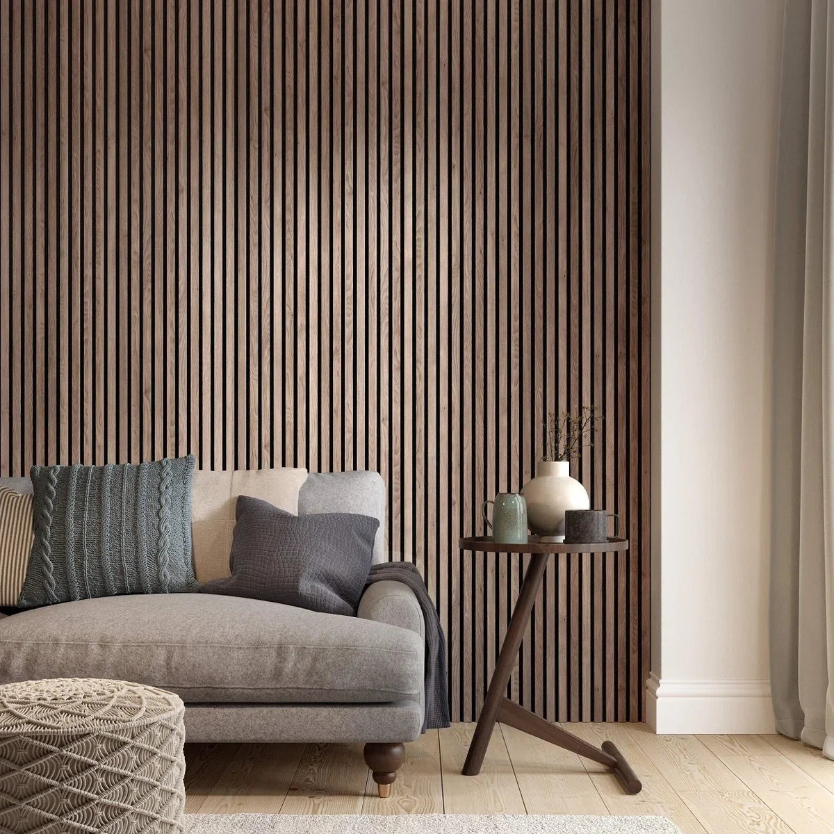 Walnut / Walnut wood veneer - Acoustic Wooden Wall Panel - size 240 x 60cm.WallingtonNL __________ | Real Wood | Wooden slats | Akupanel | Wall decoration | 3D Wall panels | Wall decoration | Slatted walls | Wood panels | __________