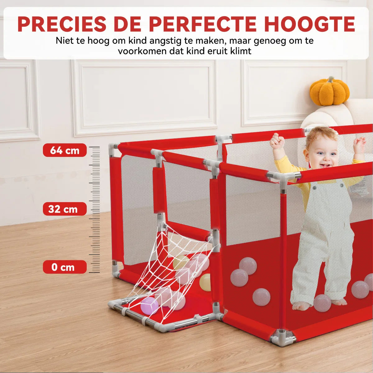 Playpen - Baby Playpen - 181x122cm Rectangular Large Size With Basketball Hoop - Red