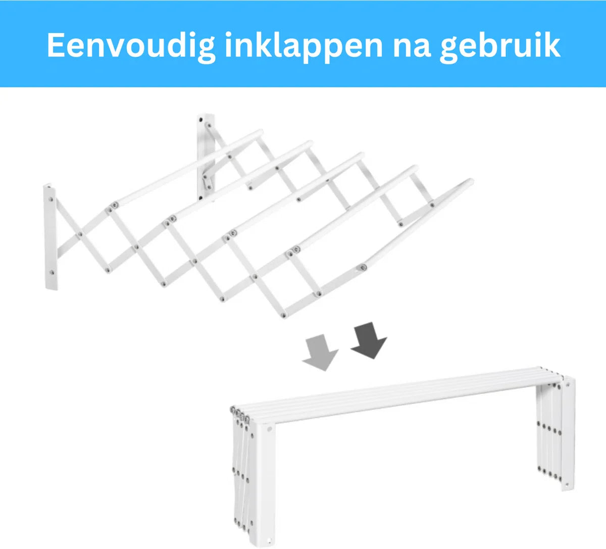 Wall-mounted drying rack - Foldable clothes rack - Drying rack - Extendable - White - 63.5 x 60 x 20 cm