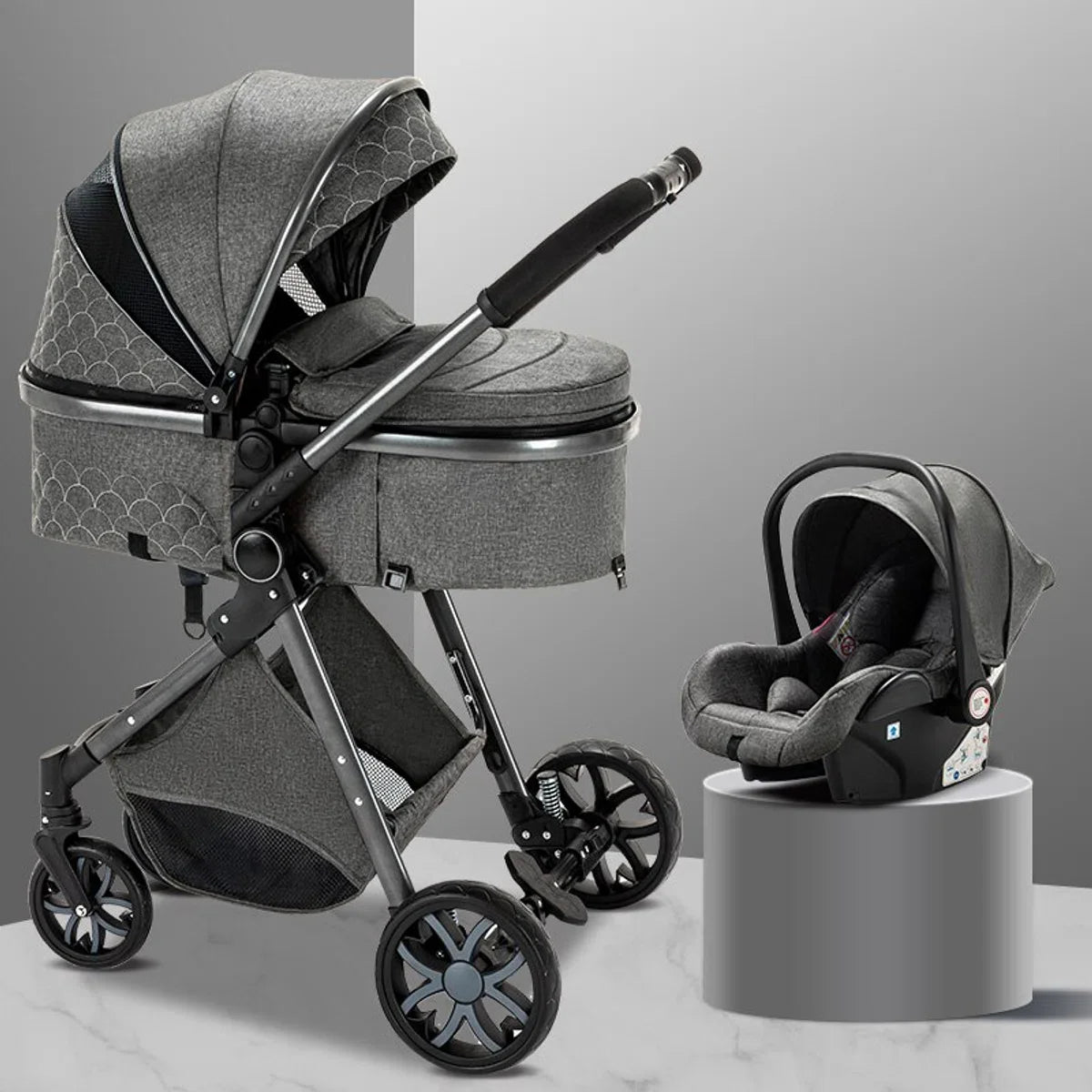 Luxe 3-in-1 Kinderwagen - Wandelwagen - Autostoeltje - Buggy - Opvouwbaar - Grijs - 0-36 Maanden