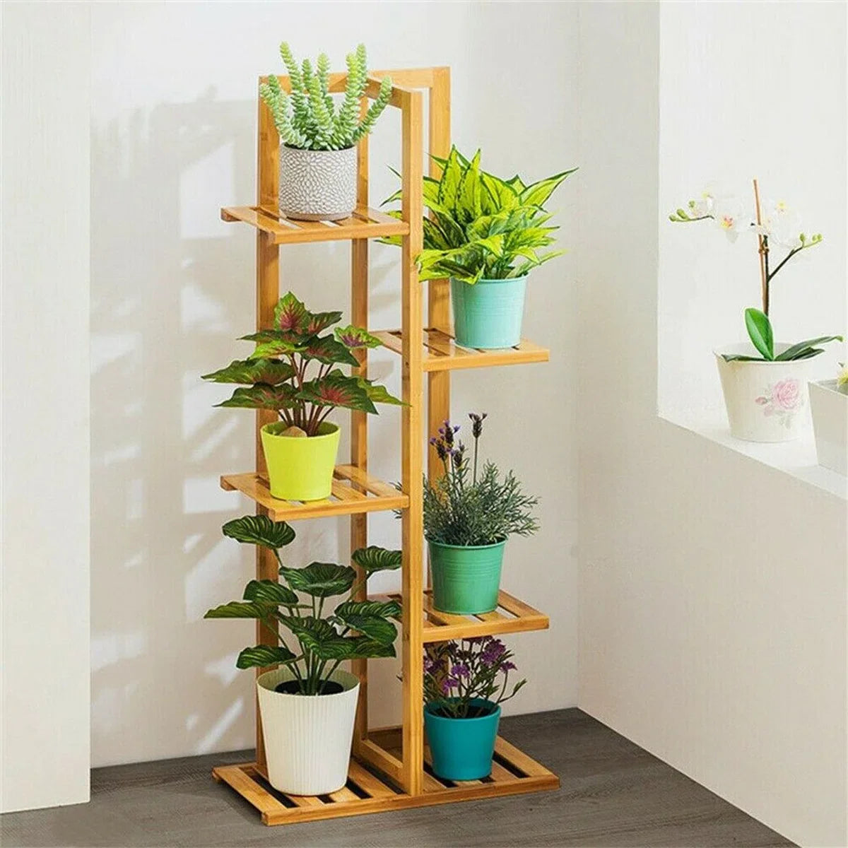 Plantenrek - Wandrek - Voor Planten - Ladderkast - 5 Planken - 5 Laags - Plantenrek - Bamboe - Binnen/buiten