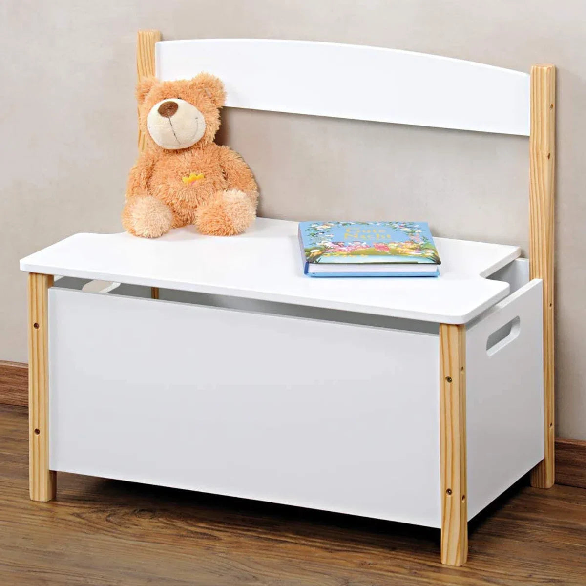 FSC® Houten Opbergkist met zitbank - Speelgoedkist - Voor het opbergen van kinderspeelgoed - Houten bank - Afm. 60 x 34.5 x 56 Cm