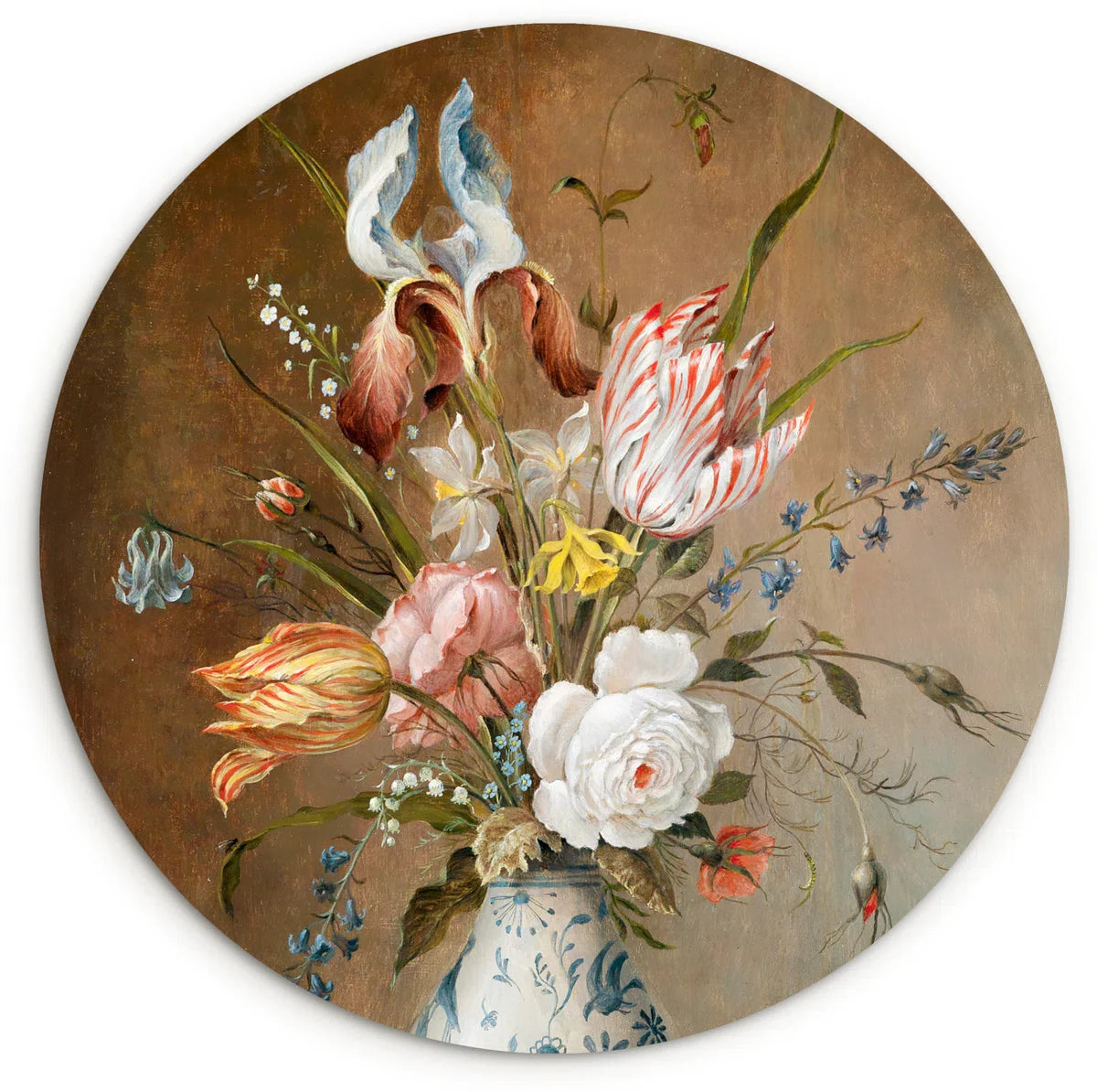WallCircle® Wandcirkel 60x60 cm - Muurcirkel Bloemen - Stilleven - Balthasar van der Ast - Oude Meesters - Schilderij - Kunst - Muurdecoratie woonkamer - Wanddecoratie slaapkamer - Kamerdecoratie accessoires - Ronde schilderijen