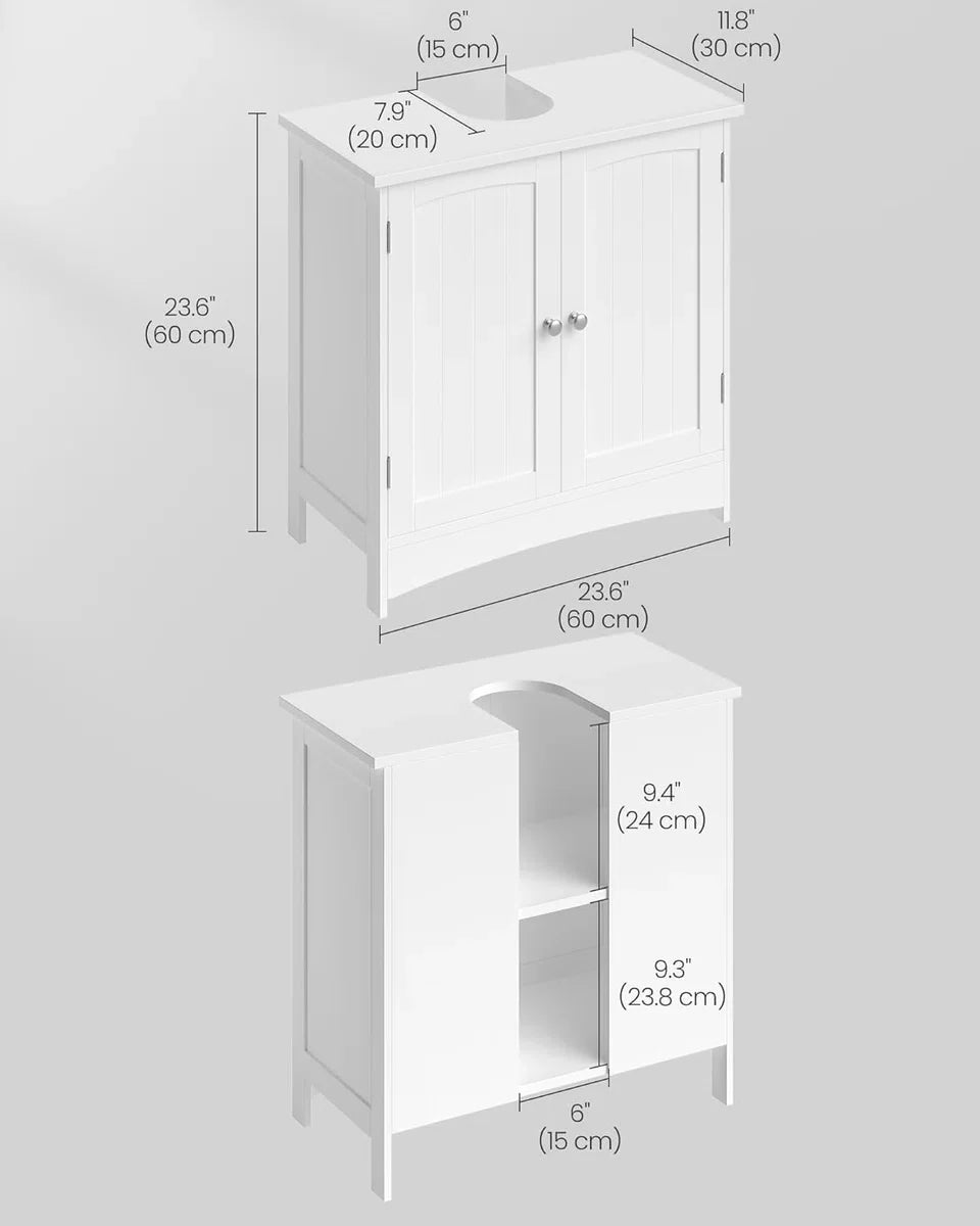 Washbasin Base Cabinet With Siphon Cut-out - Bathroom Washbasin Cabinet Siphon Storage Furniture Cabinet - White