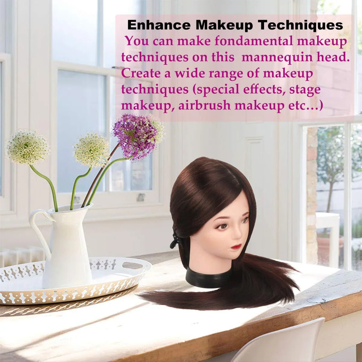 20 Inch 60% Echt Menselijk Haar Trainingshoofd Etalagepop Hoofd Cosmetologie Kappers Etalagepop Dummy Pop Hoofd met Tafelklemhouder & DIY Haarstyling Vlecht Set