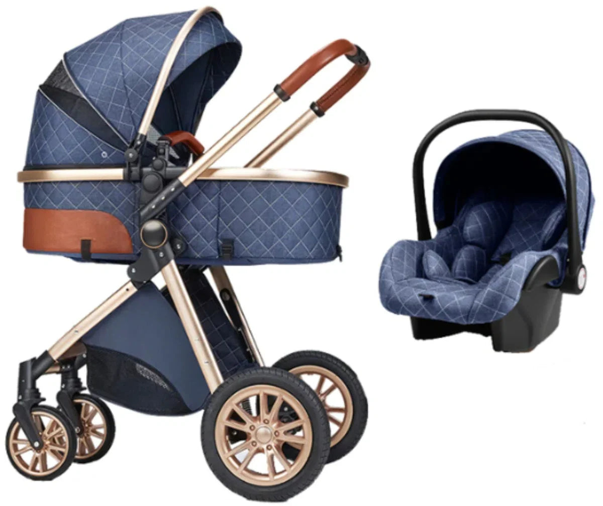 3-in-1 Stroller - Luxury Stroller - Buggy - Pram - Multifunctional - Foldable - Including Car Seat - Blue