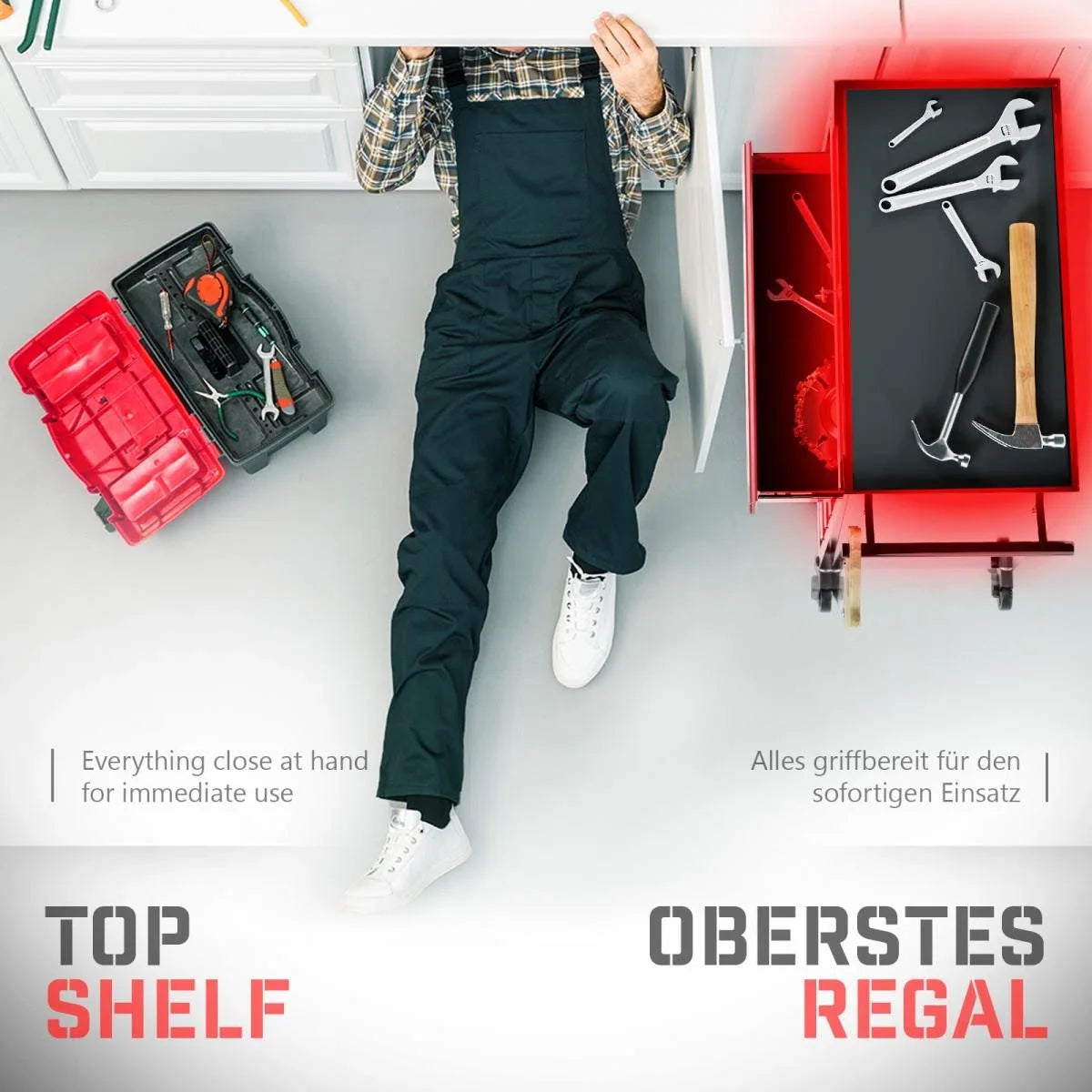 Tool trolley XXL - 7 drawers - Red / black
