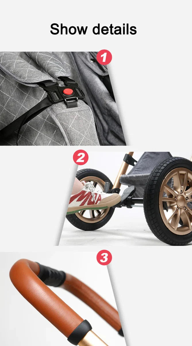 Luxury Multi-functional 3-in-1 Combi Stroller – High-Quality Buggy – Foldable Pushchair – Dark Grey – Incl. Car Seat