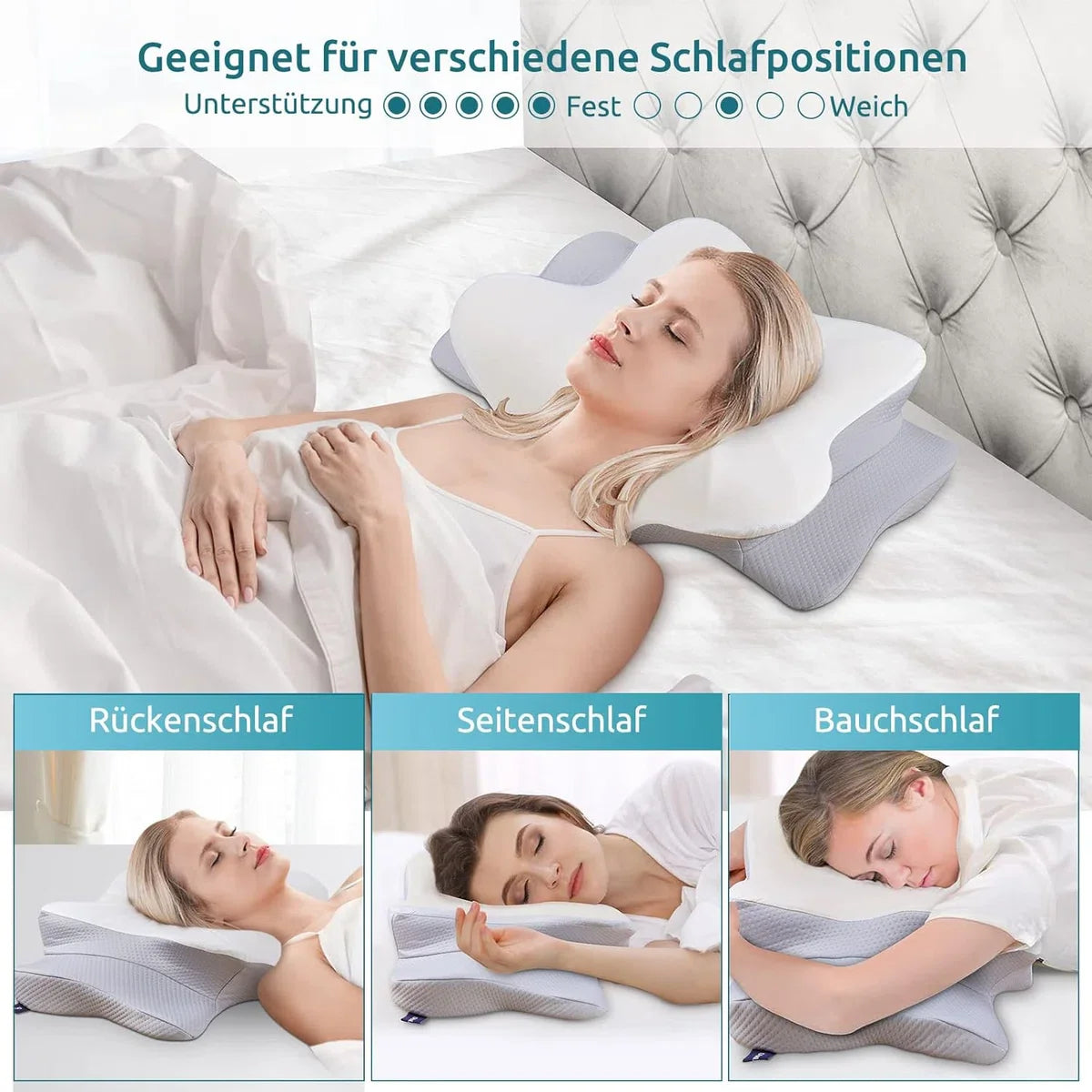 Cervicaal orthopedisch traagschuim kussen, uitneembaar ergonomisch nekkussen voor nek- en schouderpijn, nekkussen voor zijslaper (Blauwgroen zachter 53.8 x 33 x 11/9cm)