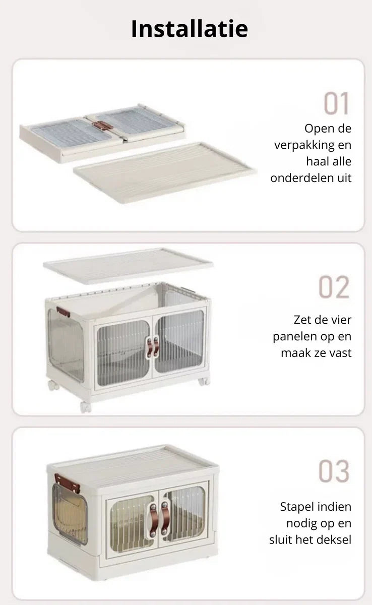 Storage boxes - Storage boxes with lid - Storage box - Storage cabinet - Foldable - Storage cabinets with doors - With wheels - Width 47cm - 3 layers - Storage - Organizer - Tidy up - Kitchen - Bathroom - Living room - Bedroom