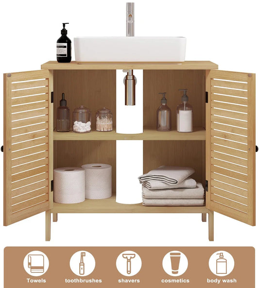 Badkamerkast - 60x30x60cm Ondermeubel Wastafel - Handdoeken Kast - Opbergkast Badkamer - Wastafel Onderkast - Hout - Bamboe