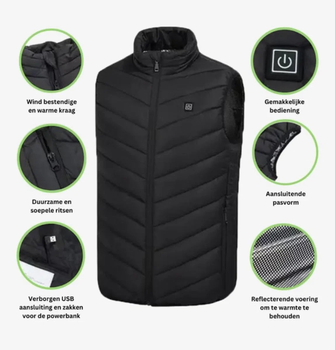 Verwarmd Vest | 9 Warmtezones (25-50°C) | 4-8 Uur Warmte | Elektrische Bodywarmer | Heated Vest | Thermokleding | Verwarmde kleding | Effectief & Functioneel | Werkt met Powerbank (usb-a) | Wintersport | Outdoor | Maat EXTRA LARGE (valt klein)