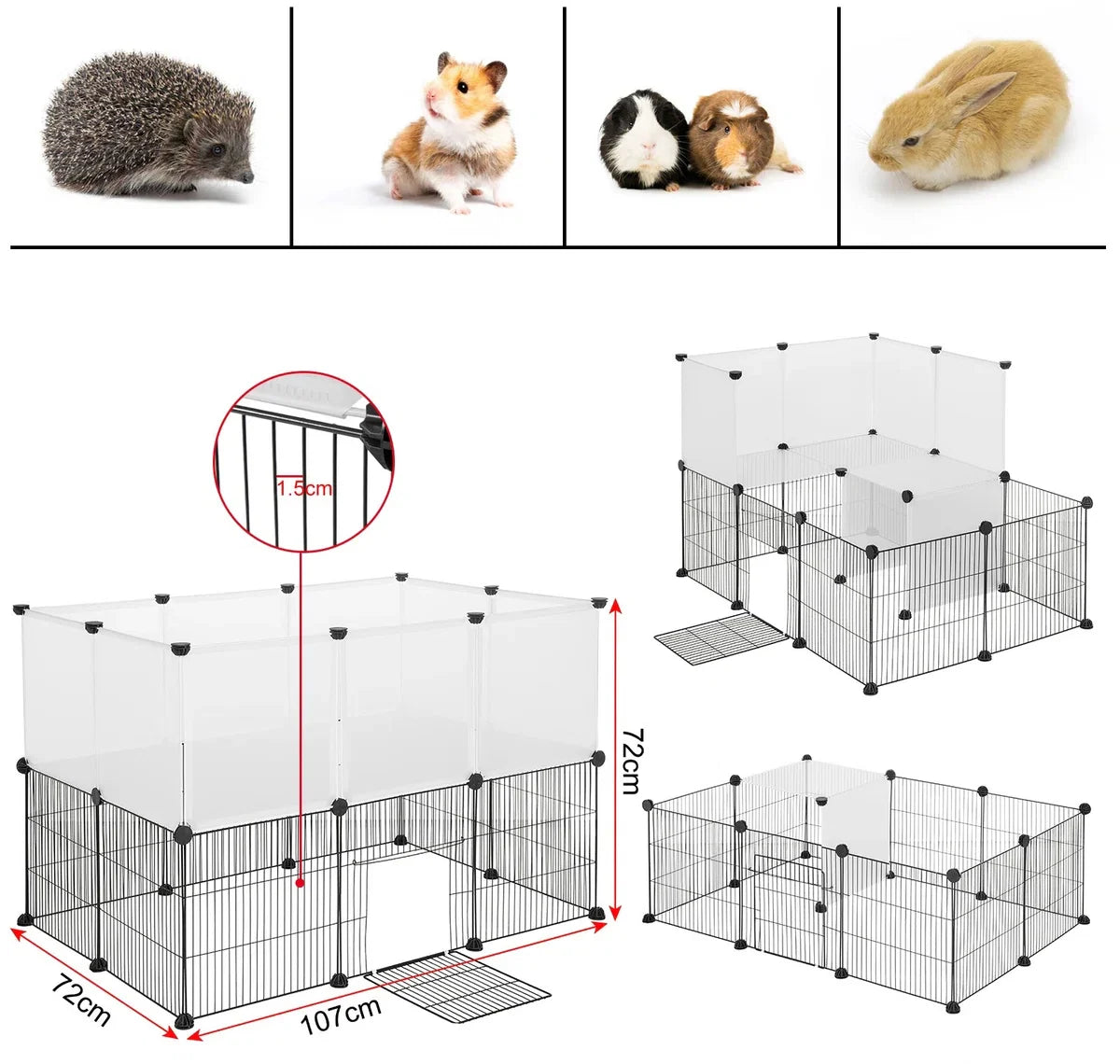 Pet enclosure - Cat enclosure - Dog enclosure outdoor - Indoor rabbit hutch - Rabbit run - Chicken coop - Run - Outdoor animal enclosure - 107 x 72 x 72 cm - White