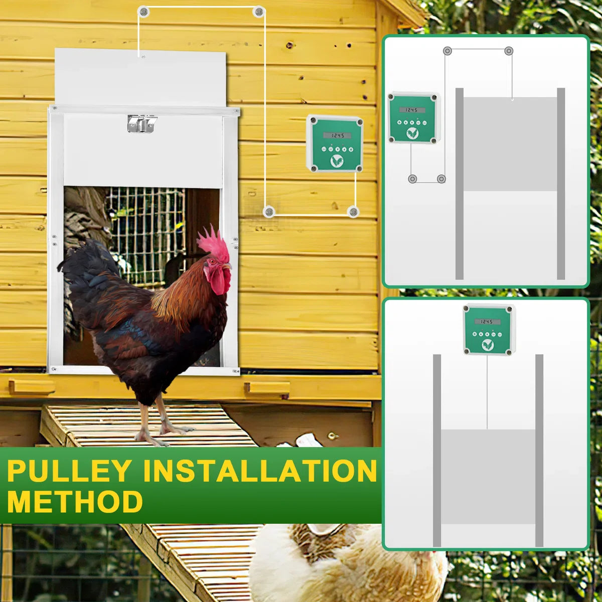 Chicken Door - Automatic Chicken Door - Chicken Coop Door with Controller - Chicken Door with Timer and Light Sensor - Aluminum/30x 30 cm