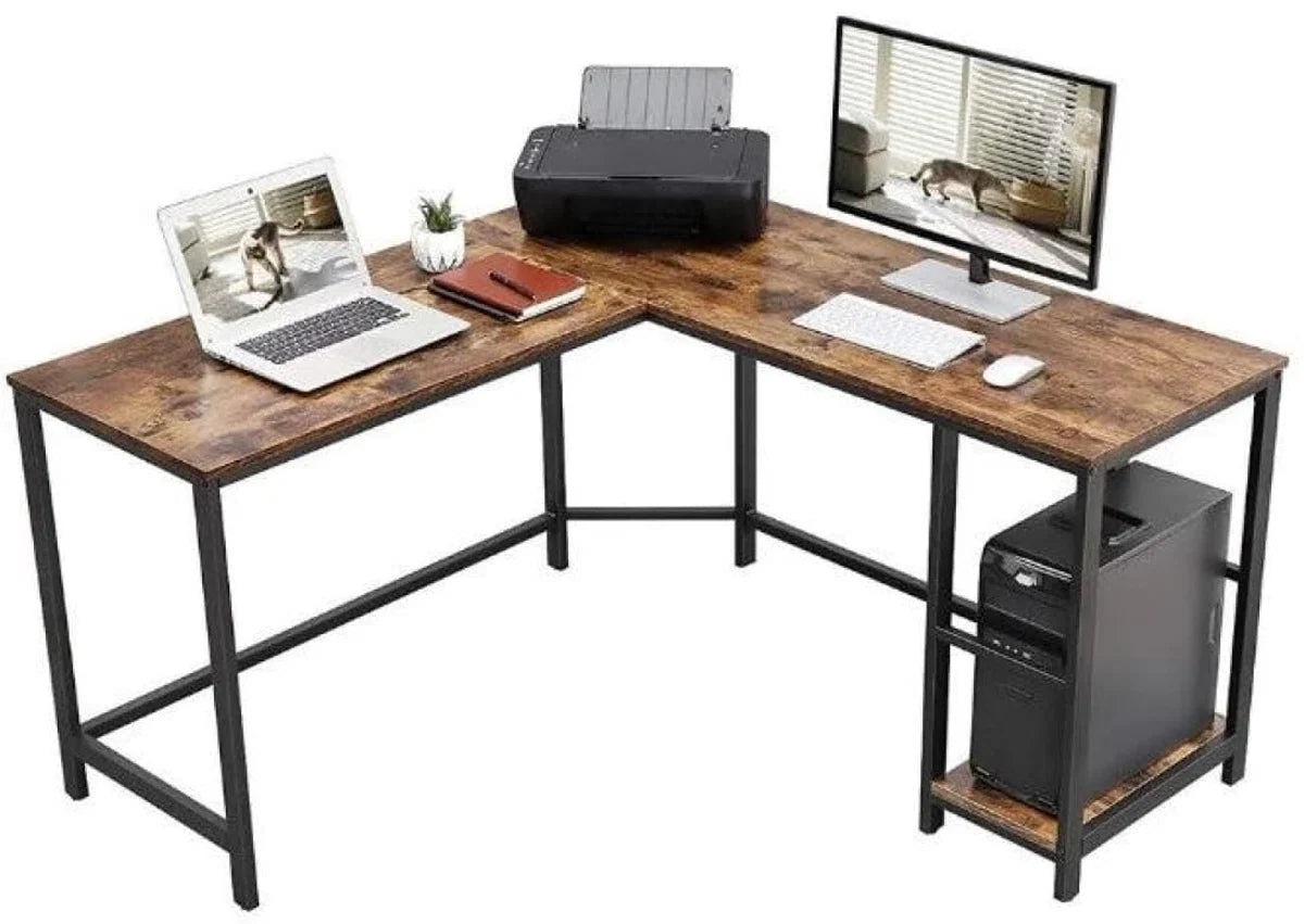 Rocket - MIRA Home - Bureau - Laptoptafel - L-vormig - Hout/Metaal - Bruin/Zwart - 138x138x75