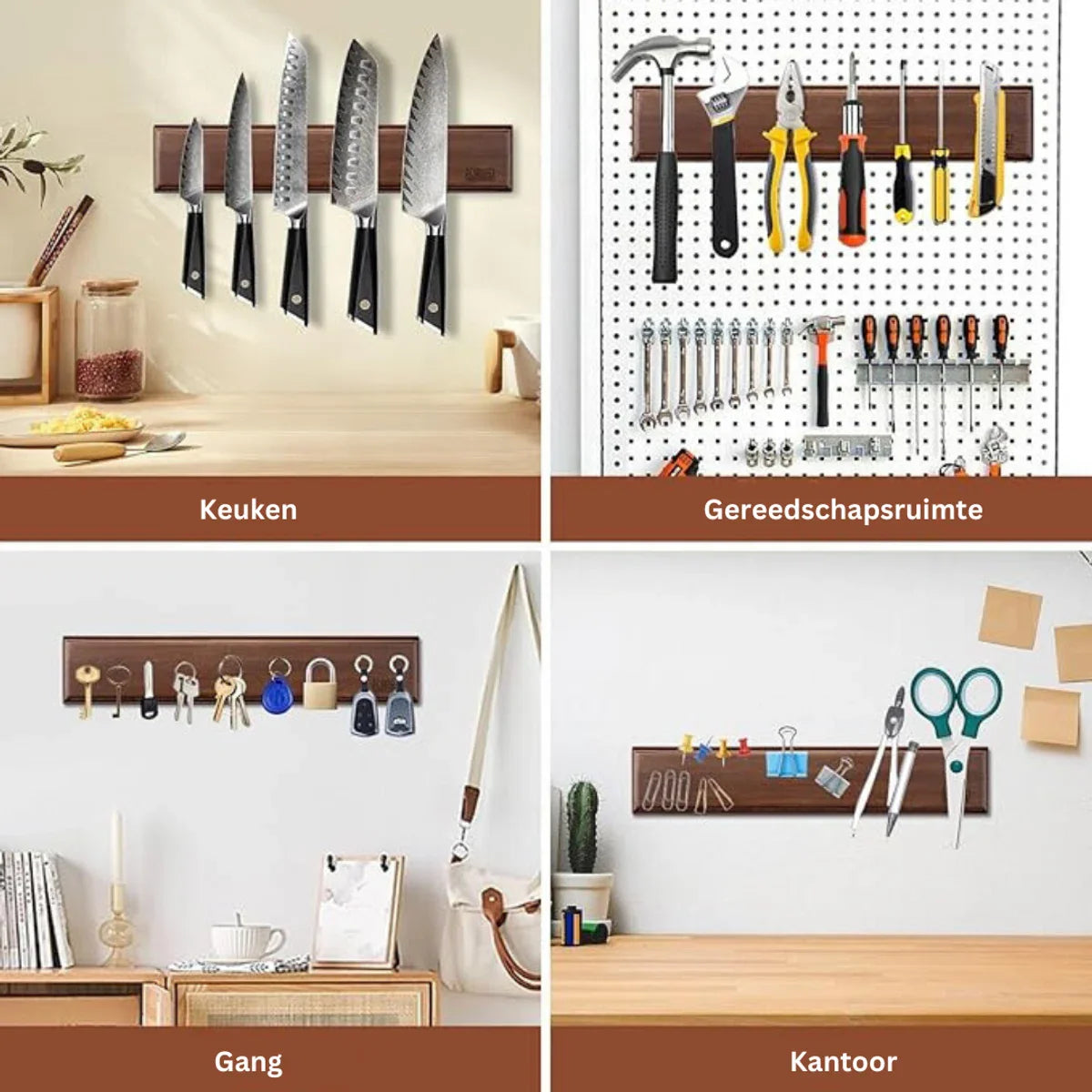 Magnetic Knife Holder - Super Strong Magnet with VHB Tape - Knife Storage - Kitchen Organizer - Acacia Wood