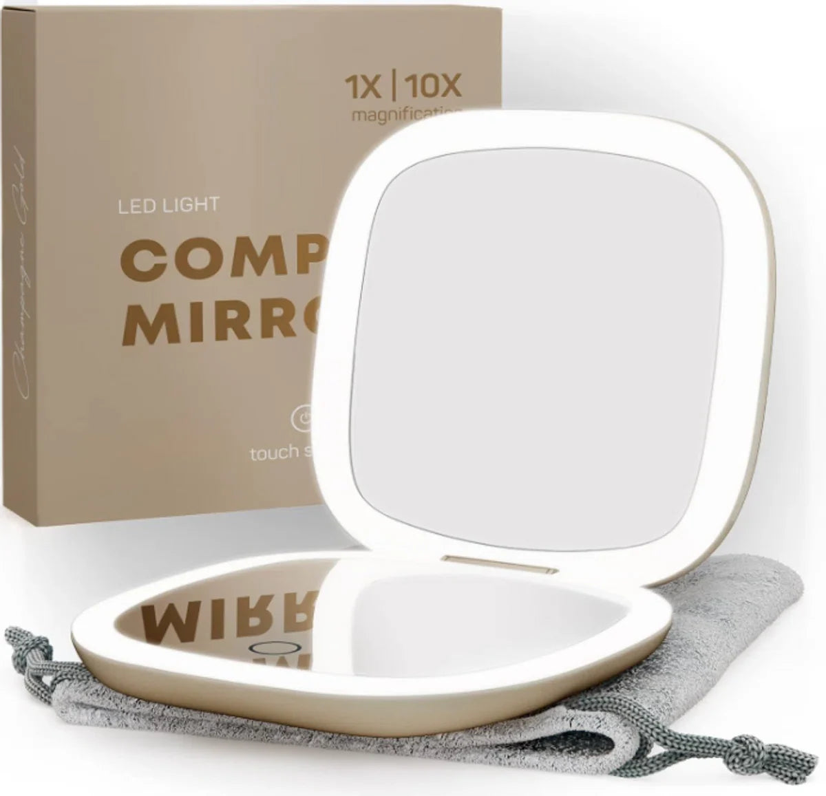 Travel Makeup Mirror - With LED - 10x Magnification - Travel Mirror - Foldable - USB - Applying Makeup - On the Go