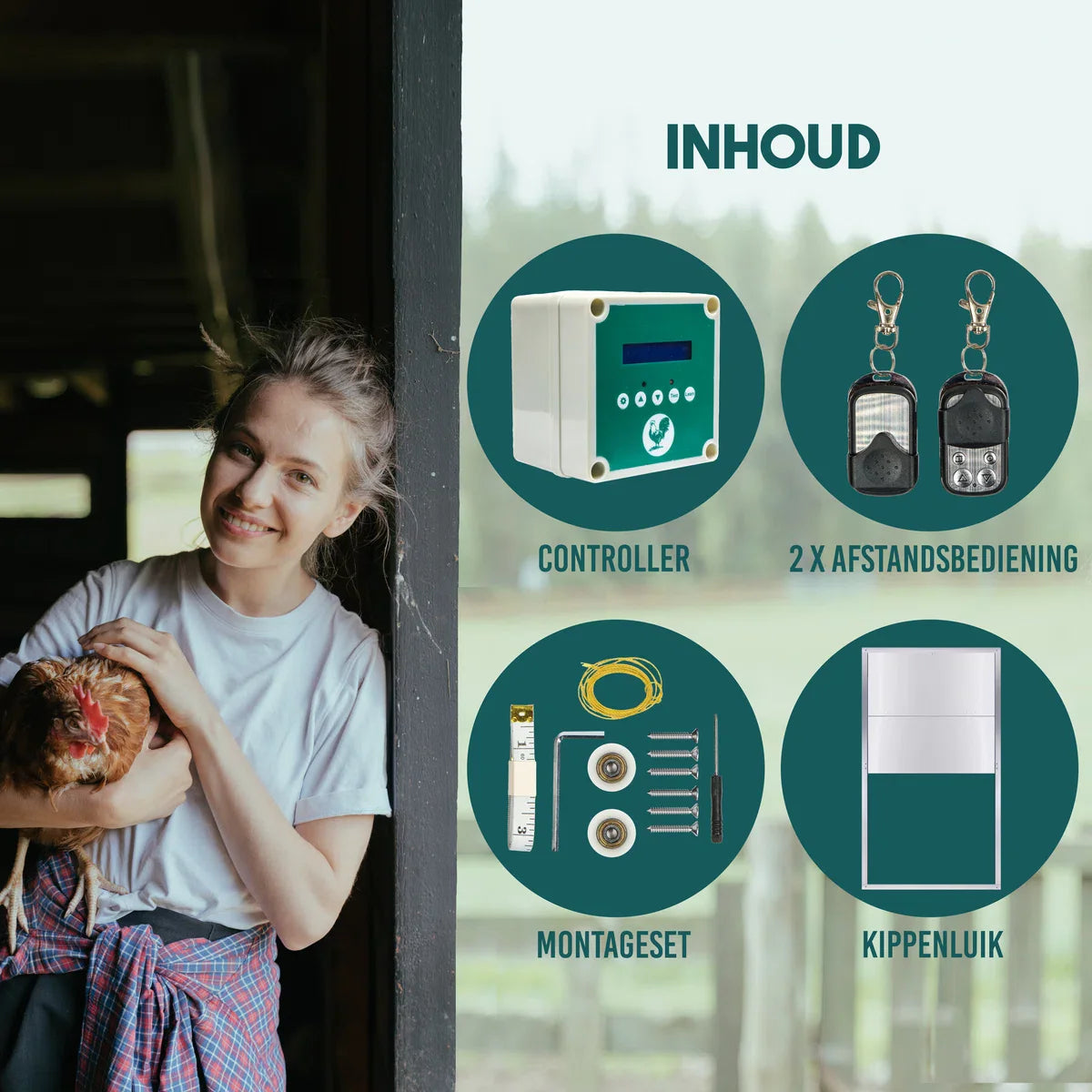 Chicken Coop Door, Automatic Chicken Coop Door Opener with Adjustable Timer, Light Sensor, Remote Control and Safety Features - Guarantees Safety and Comfort for Chicken, Duck, Goose [110V-220V, Energy Class A+]
