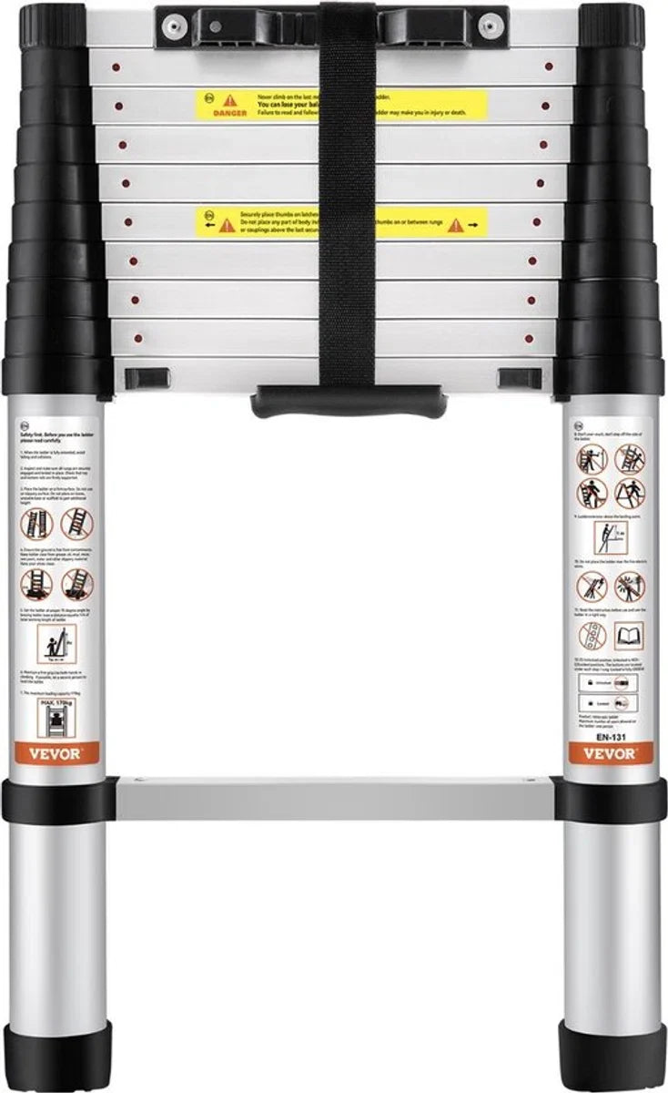 Opvouwbare Telescopische Ladder draagvermogen 170kg - Telescopische Opvouwladder 3.2m - Telescopische Ladders - Soft Close - Werkhoogte 3,8 m - Soft Close - Aluminium - Opvouwbare Trap - Opvouwbare Ladder - Steigerladder