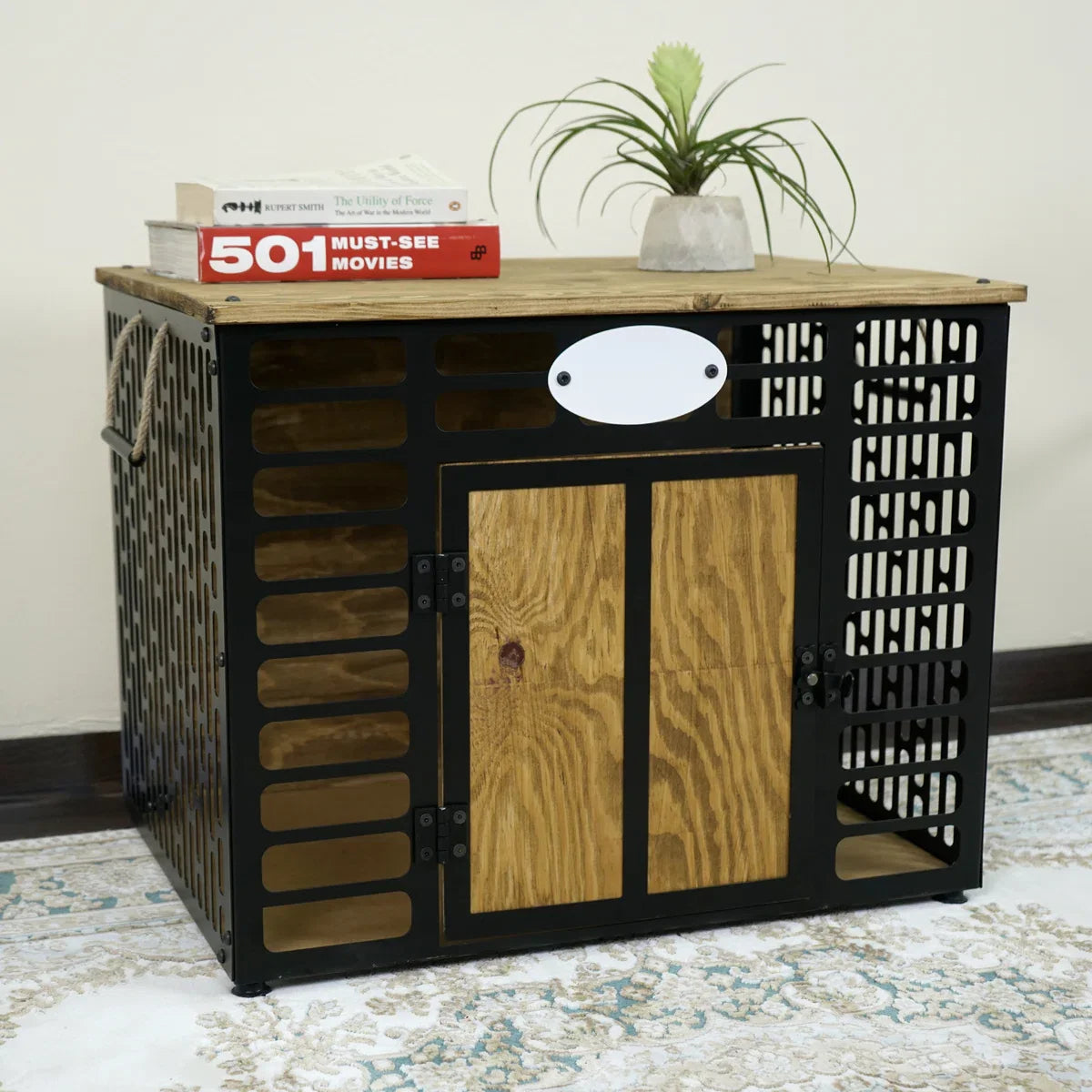 Hondenbench - Hondenhok - Houten Hondenbench - Hondenhuisjes voor binnen - Zwart - MEDIUM - 90x72x68 cm