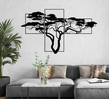 3 stuks XL Acacia Levensboom modern deco muurdecoratie - Wanddecoratie - Zwart - Houten art - Muurdecoratie - Line art - Wall art - Bohemian - Wandborden - Woonkamer