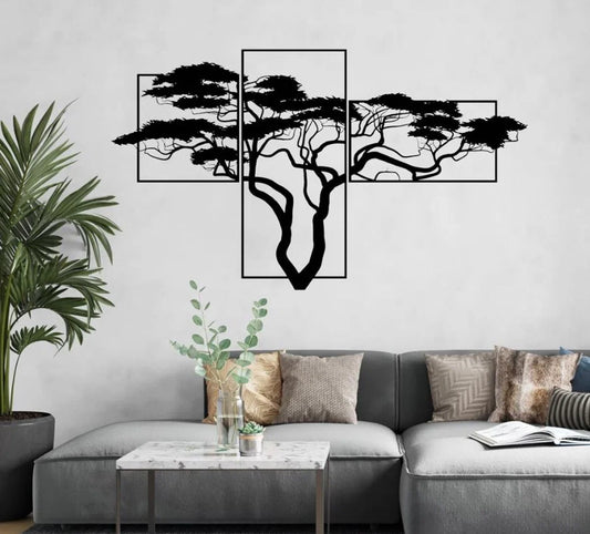 3 pieces XL Acacia Tree of Life modern deco wall decoration - Wall decoration - Black - Wooden art - Wall decoration - Line art - Wall art - Bohemian - Wall plates - Living room