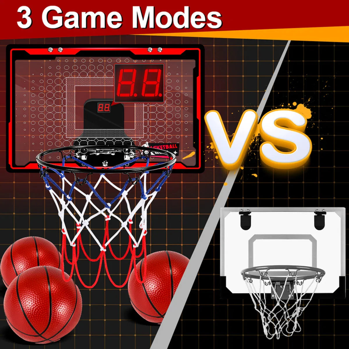 Mini Hoop - Basketbalring - Basketbal - LED Elektronische Teller Met Geluid - Basket - Over De Deur - Incl. 3 Ballen & Pomp