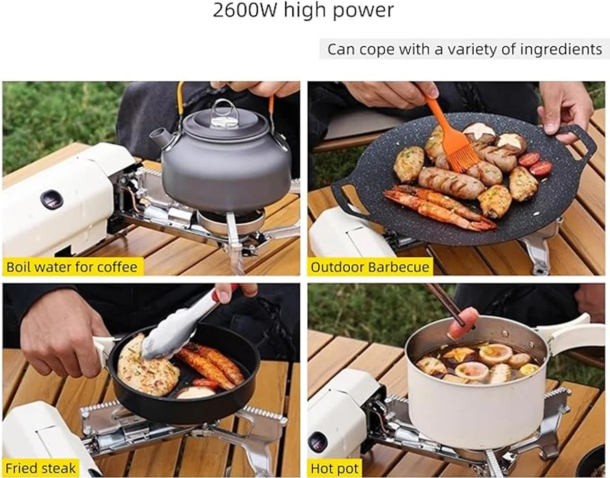 Camping Kooktoestel - Wit - Compatibel met Gaspatronen 227g, Camping Gas Cooker opvouwbaar met Foedraal, Opvouwbaar Campingfornuis, met piëzo ontsteking voor binnen/buiten, Camping Gasbrander. Onmisbaar bij Noodpakket, Backpack, Visspullen.