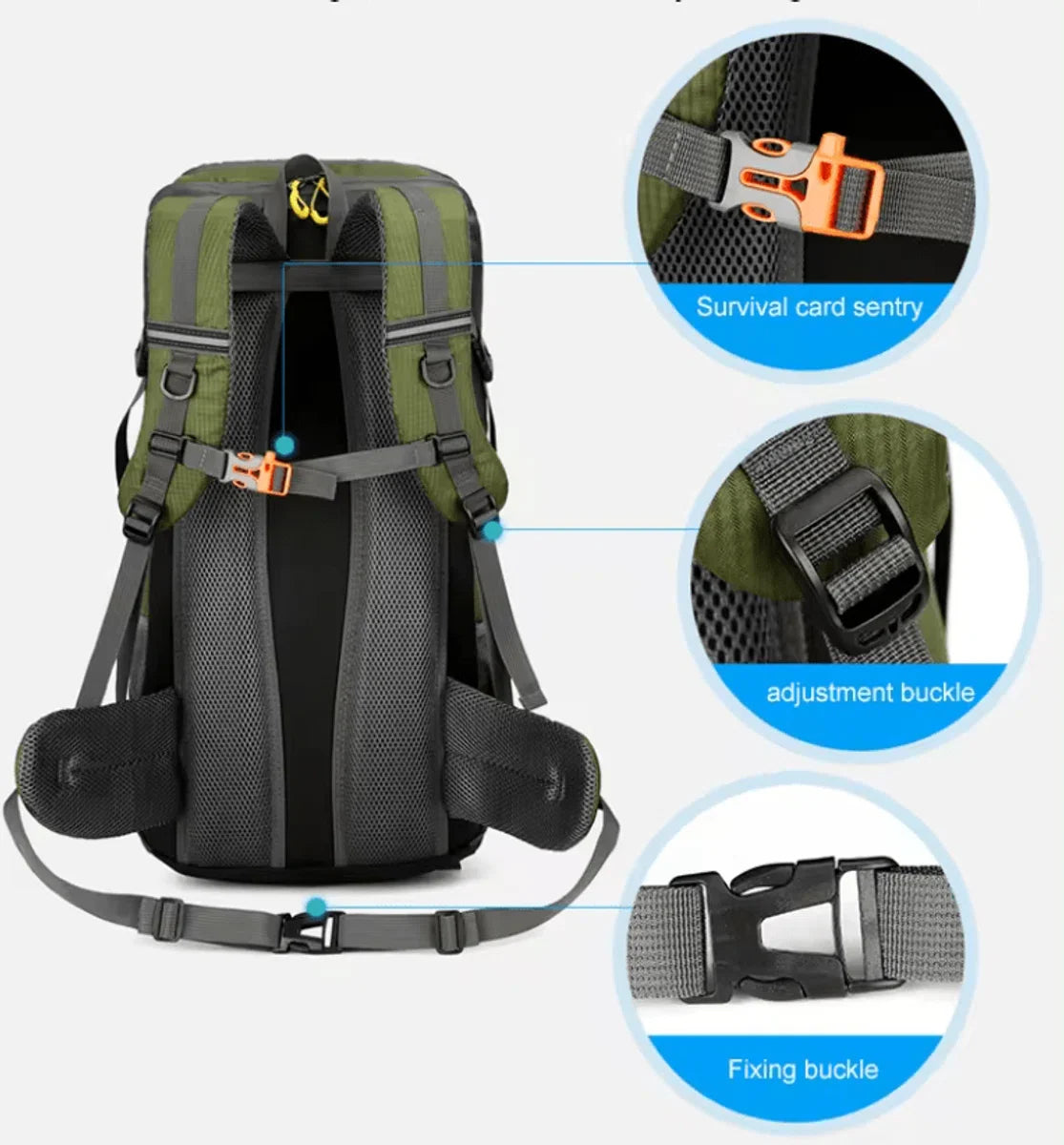 E-Shop4u® - 50L - Rugzak - Waterdicht - Nylon - Kamperen - Wandelen - Outdoor - Trekking - Schoenvak - Waterzakhouder - Reflecterend - Zwart - Rugzak Organizer