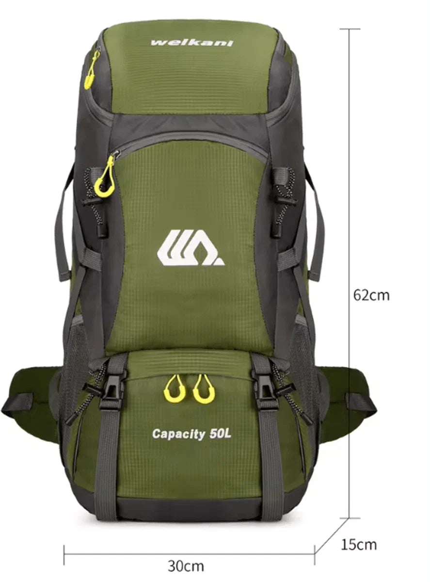 E-Shop4u® - 50L - Rugzak - Waterdicht - Nylon - Kamperen - Wandelen - Outdoor - Trekking - Schoenvak - Waterzakhouder - Reflecterend - Zwart - Rugzak Organizer