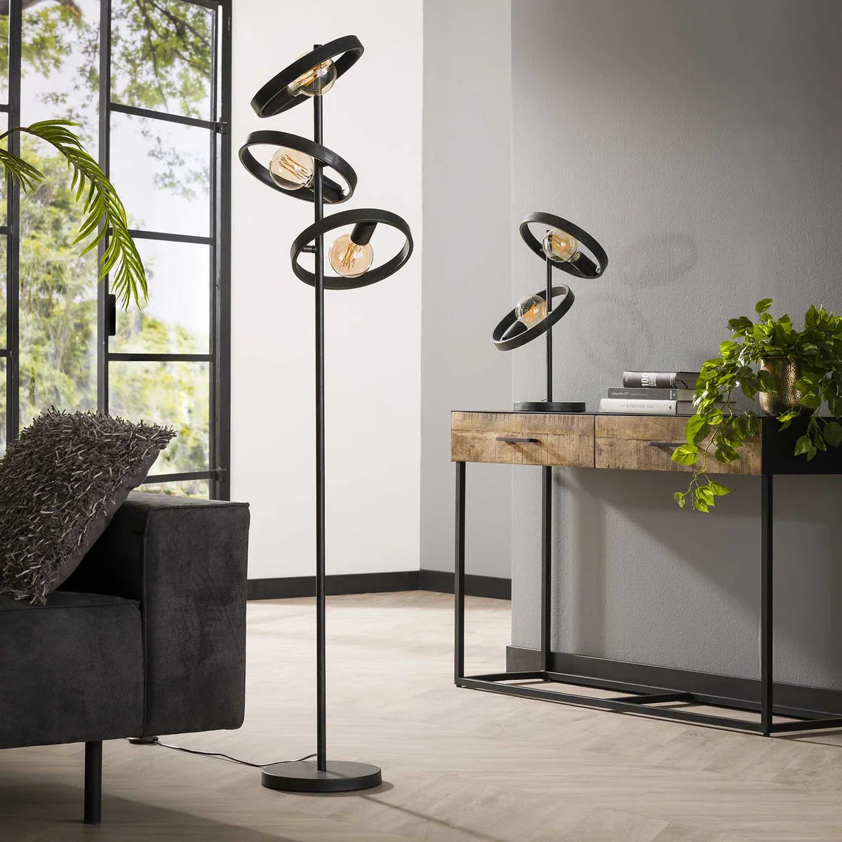 Country floor lamp Hover | 3 lights | charcoal | grey | black | 155 cm high | floor lamp / living room lamp | modern / atmospheric design