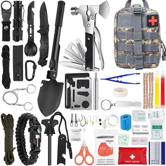 Noodpakket - Survival kit - Overlevingspakket - Outdoor kit - EHBO-kit - Kampeeruitrusting - Survivalset